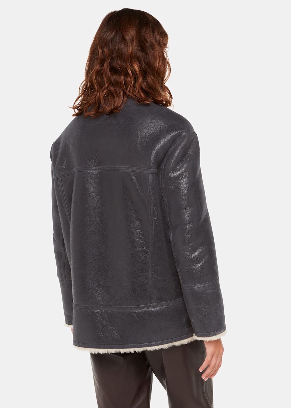Navy Annika Leather Aviator Jacket WHISTLES Whistles ROW