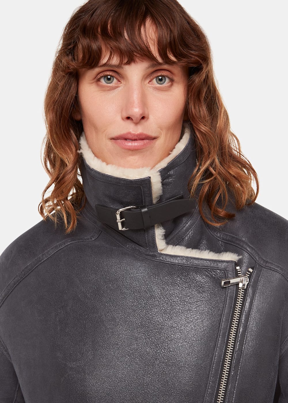 Navy Annika Leather Aviator Jacket WHISTLES Whistles UK
