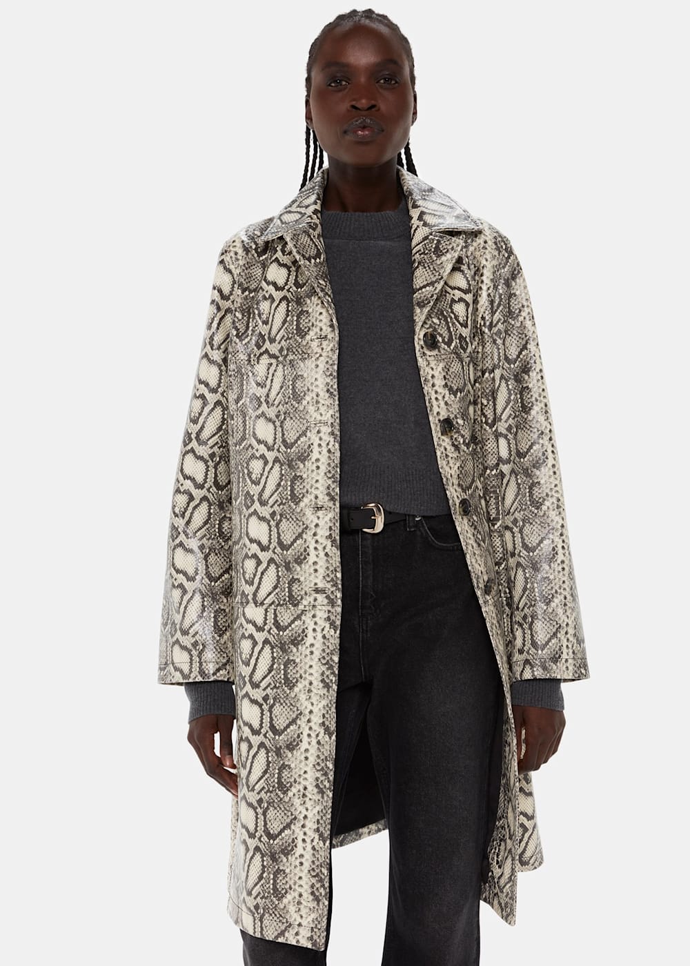 Multicolour Iyana Snake Print Leather Coat WHISTLES Whistles UK