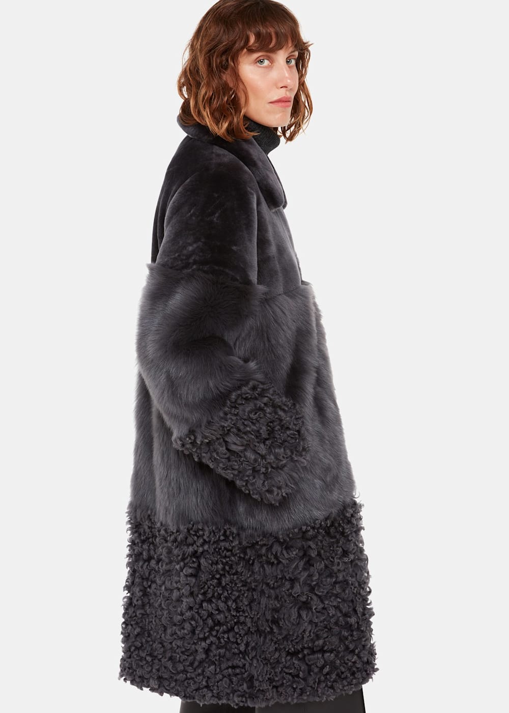 Grey Cossma Shearling Longline Coat WHISTLES Whistles UK