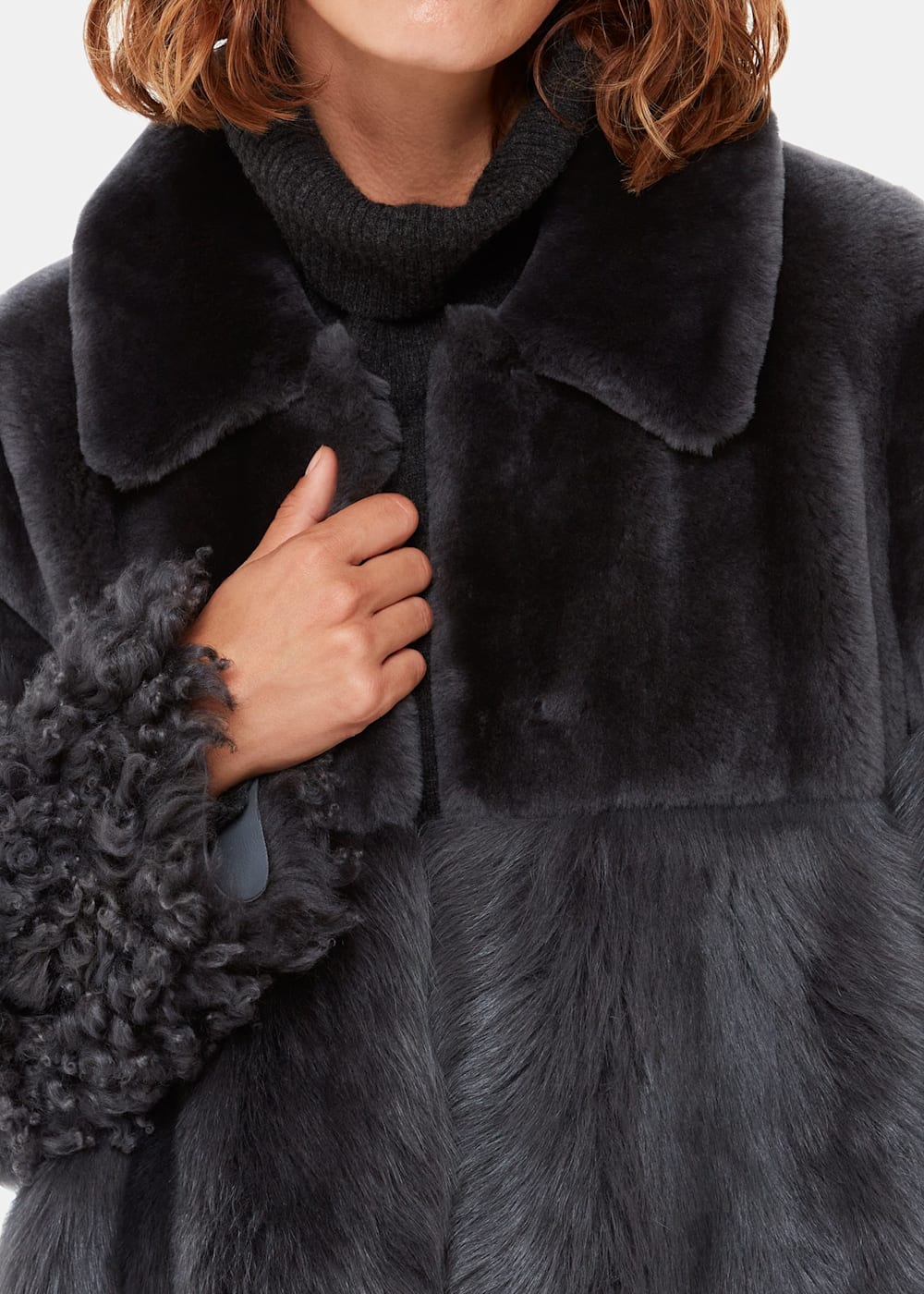 Grey Cossma Shearling Longline Coat WHISTLES Whistles US