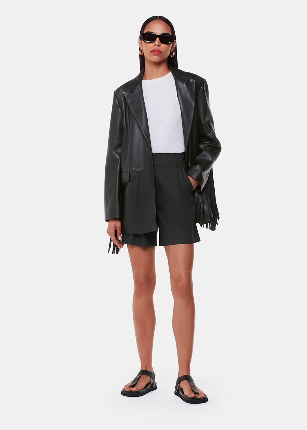 Black leather jacket with tassels hot sale