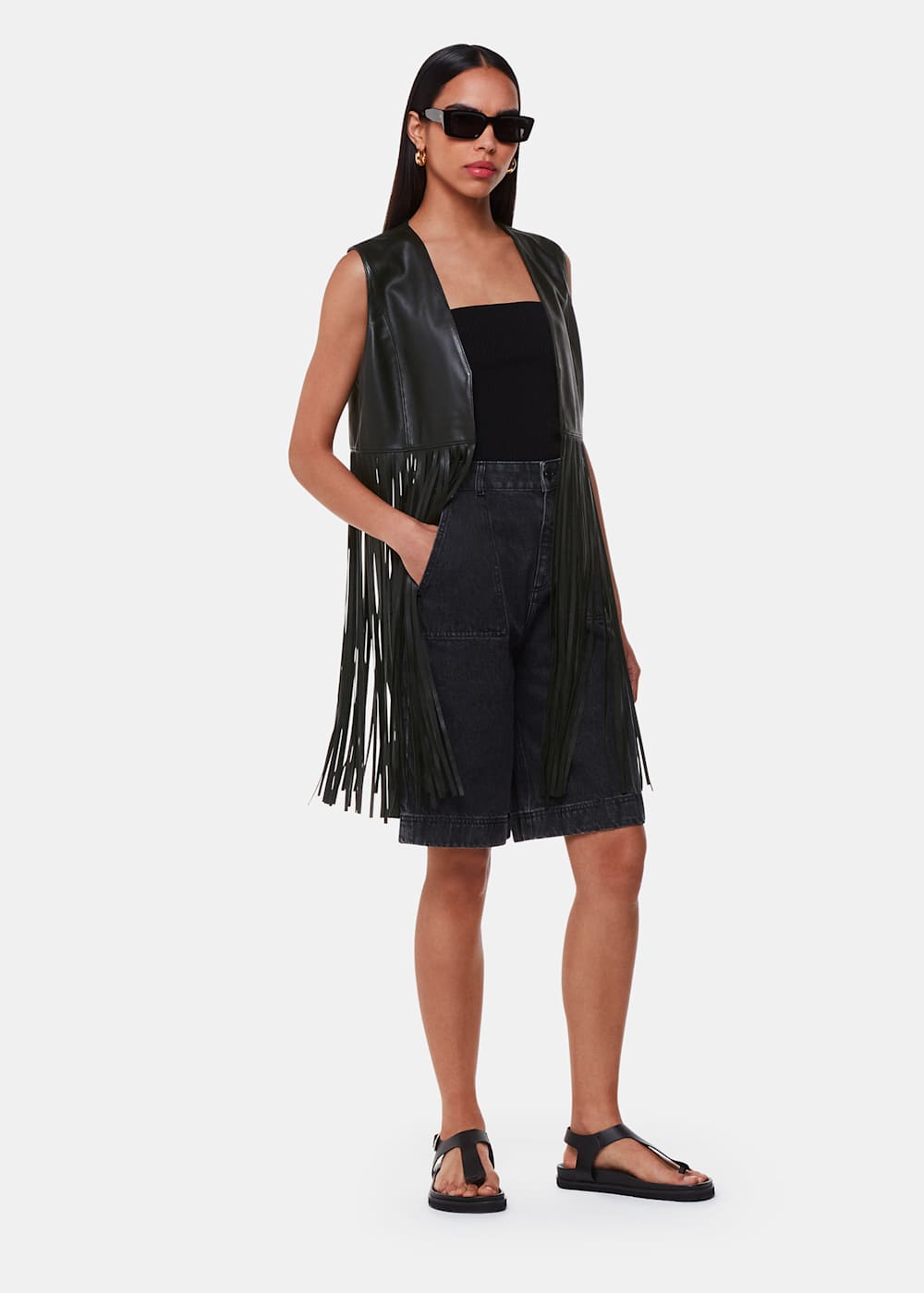 Black fringed waistcoat hotsell