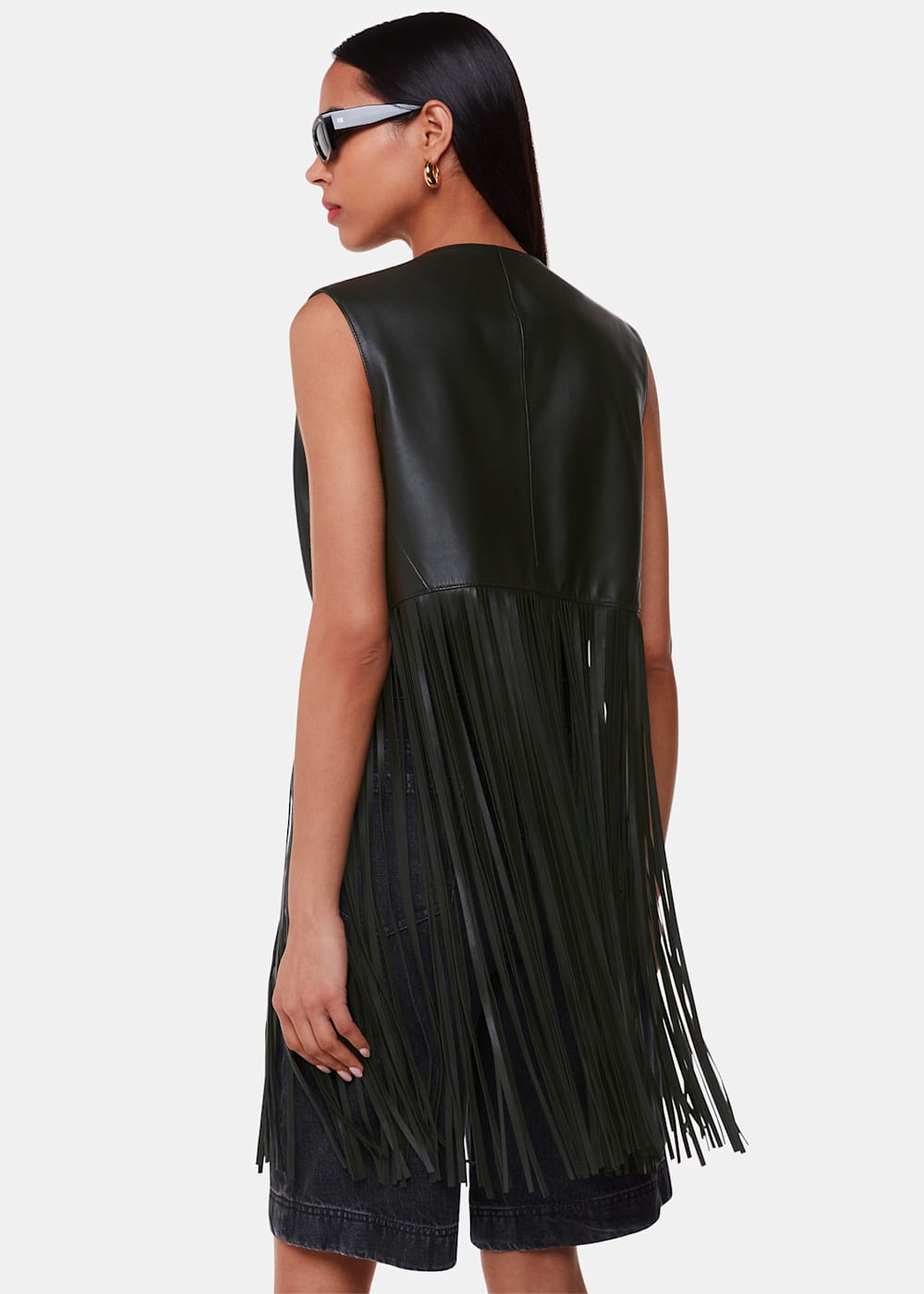 Black Rei Leather Fringed Waistcoat WHISTLES Whistles UK