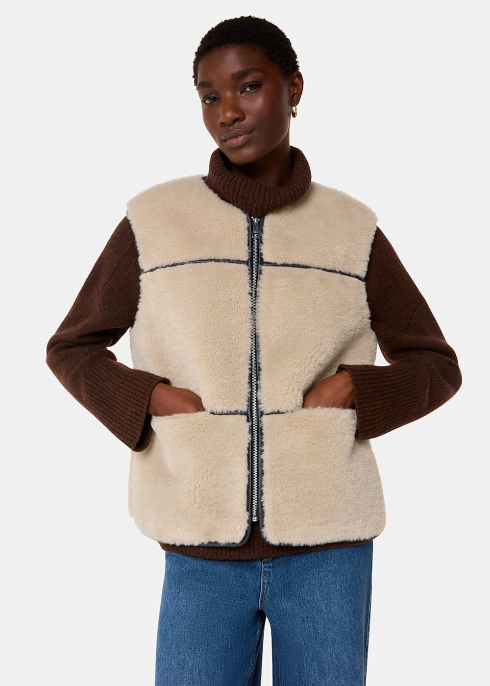 Neutral Rowena Faux Fur Waistcoat WHISTLES Whistles UK