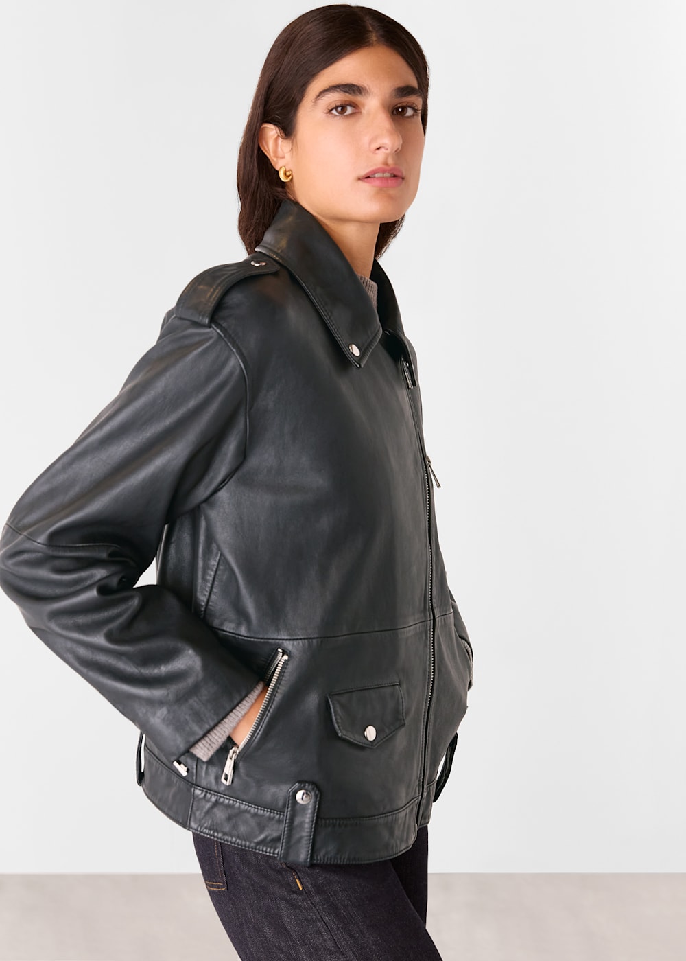 Whistles leather biker jacket hotsell