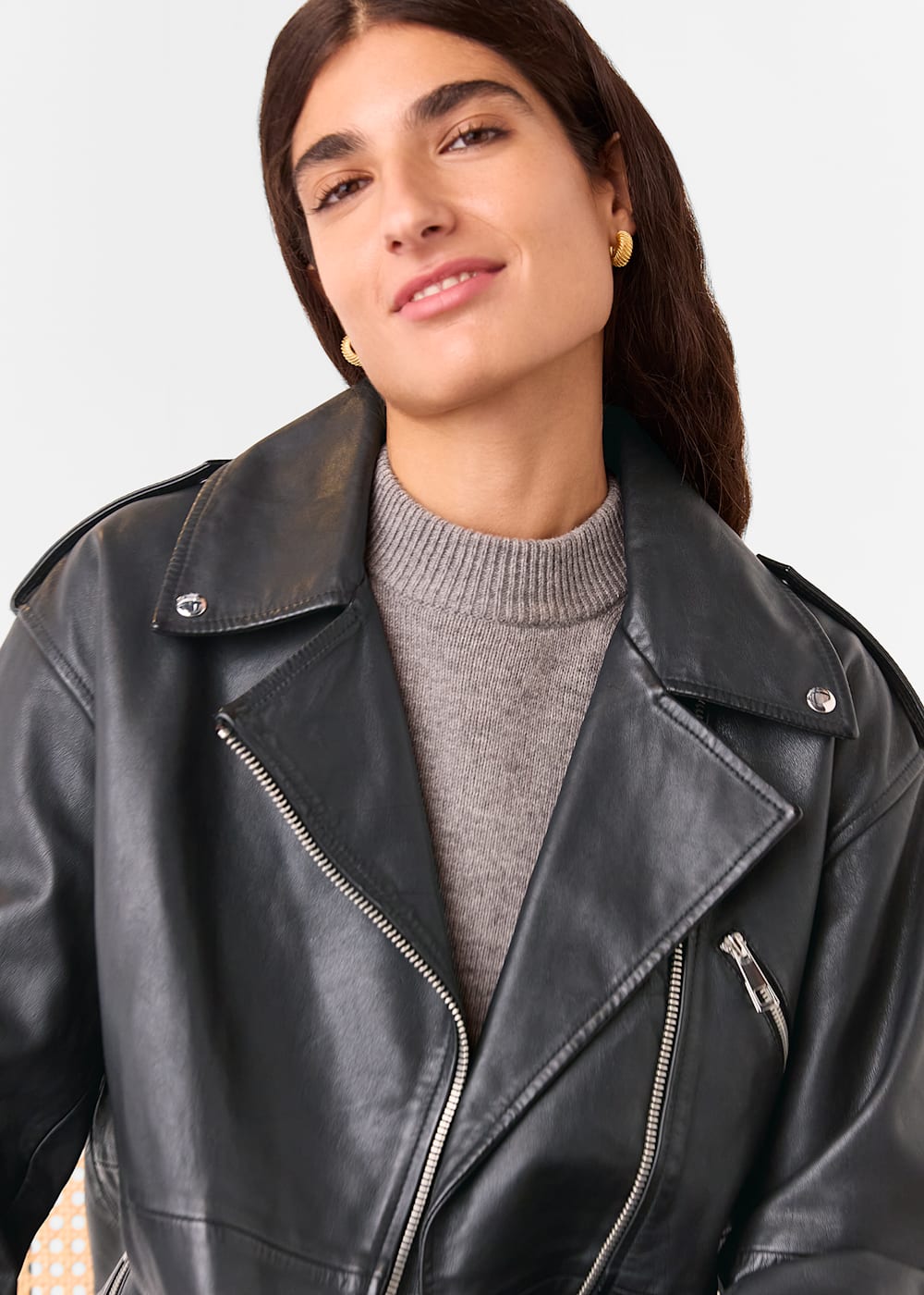 Black Freja Leather Biker Jacket WHISTLES Whistles UK