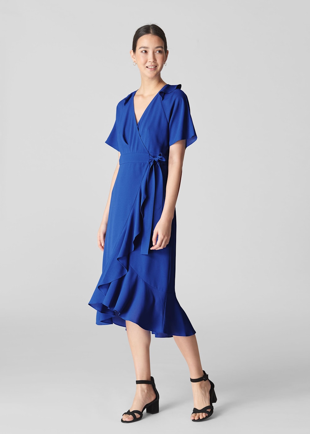 Frill midi wrap dress on sale