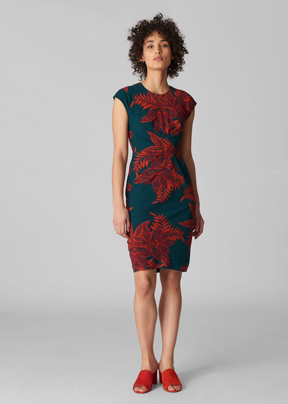Green Multi Palmyra Print Silk Bodycon WHISTLES Whistles UK