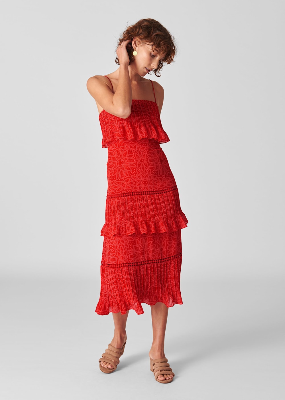 Red Multi Riya Print Tiered Dress WHISTLES Whistles US