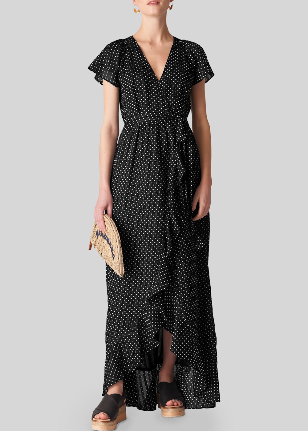 Black and white spotted maxi dress sale