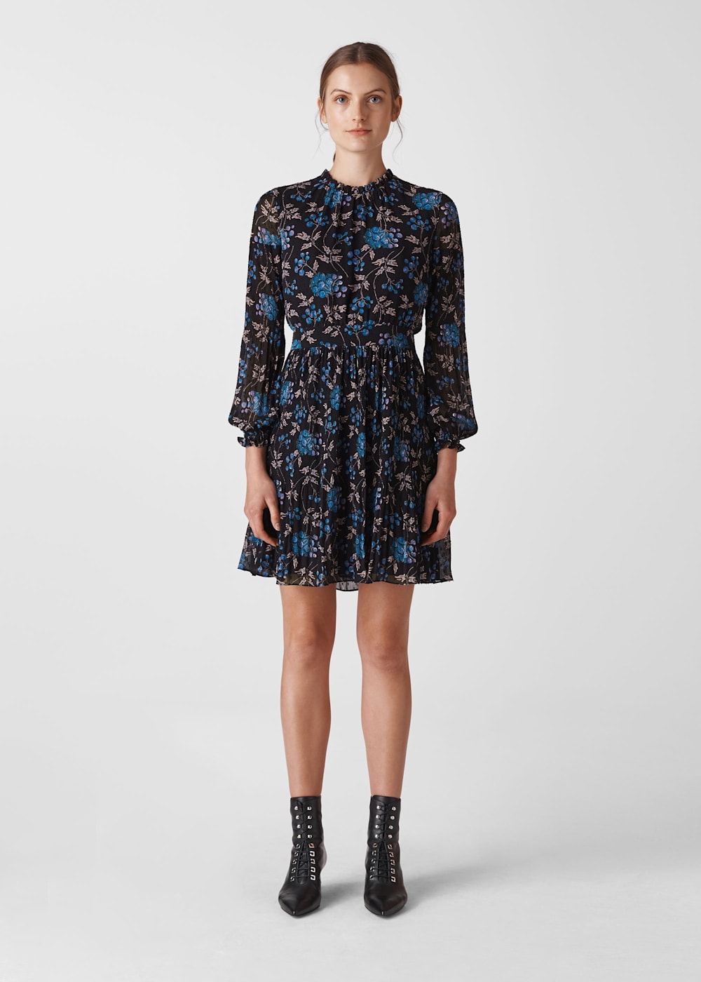 Black Multi Elderberry Print Dobby Dress WHISTLES Whistles US