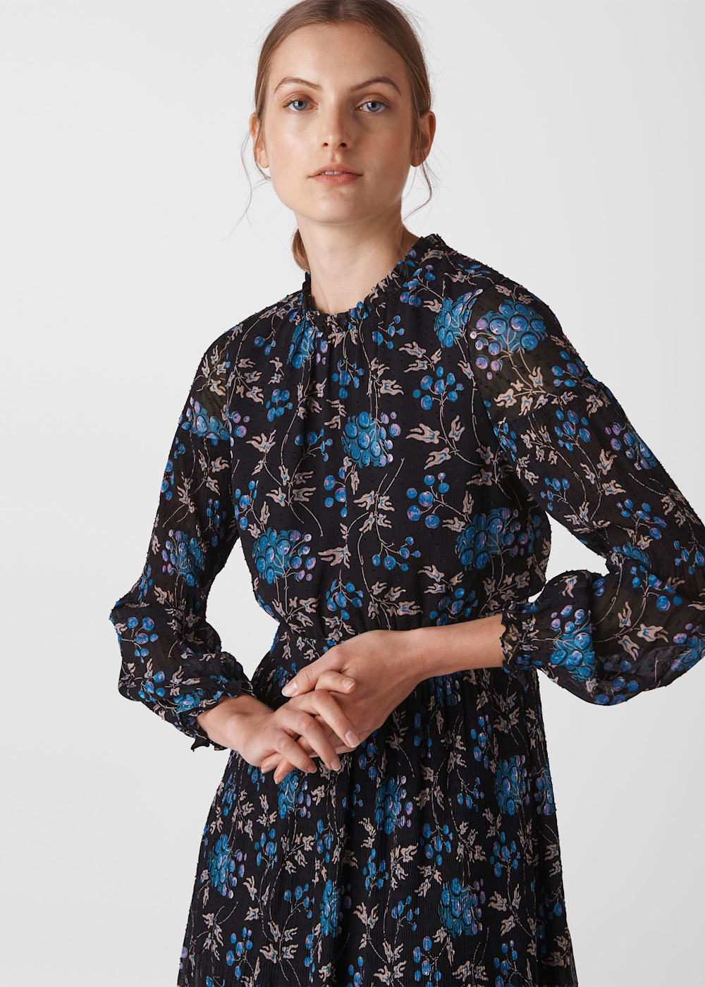 Black Multi Elderberry Print Dobby Dress WHISTLES Whistles US