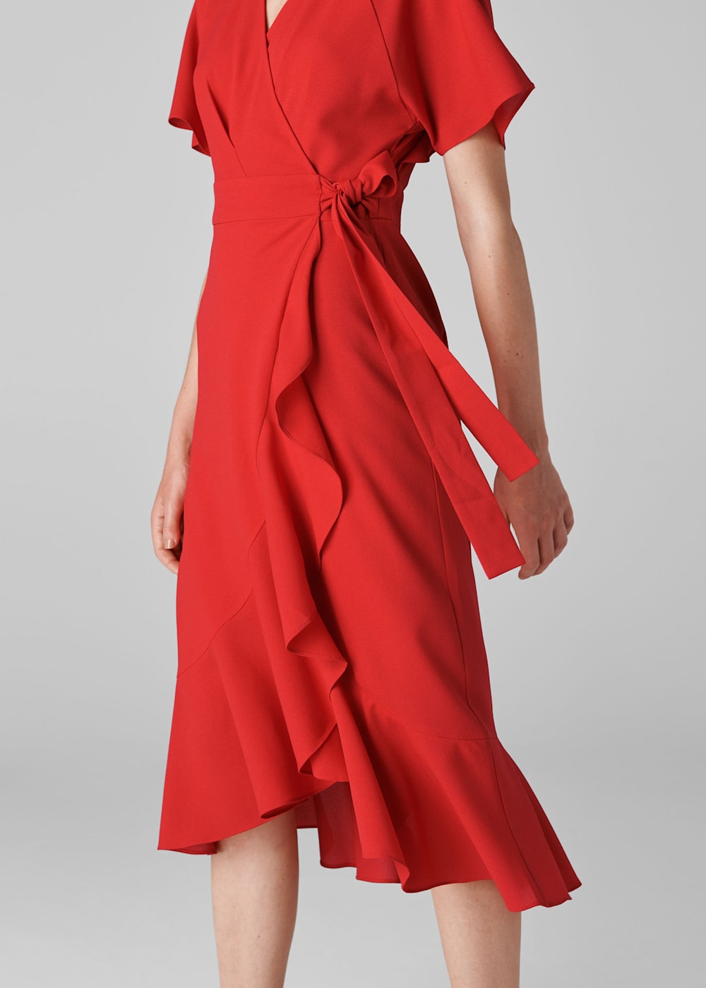 Red frill wrap dress online