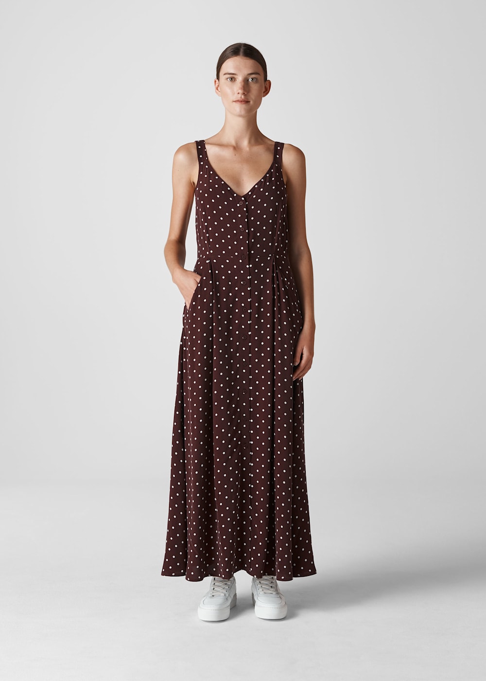 Polka dot burgundy dress shop