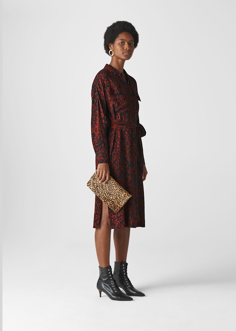 Red Multi Jungle Cat Utility Shirt Dress WHISTLES Whistles UK