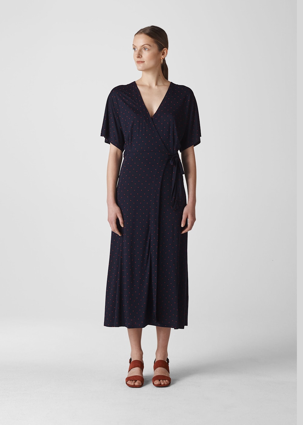 Navy Multi Spot Wrap Jersey Dress WHISTLES Whistles UK