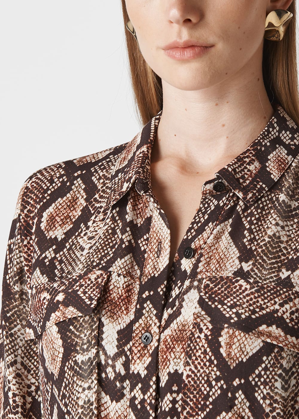 Brown snake print shirt dress best sale