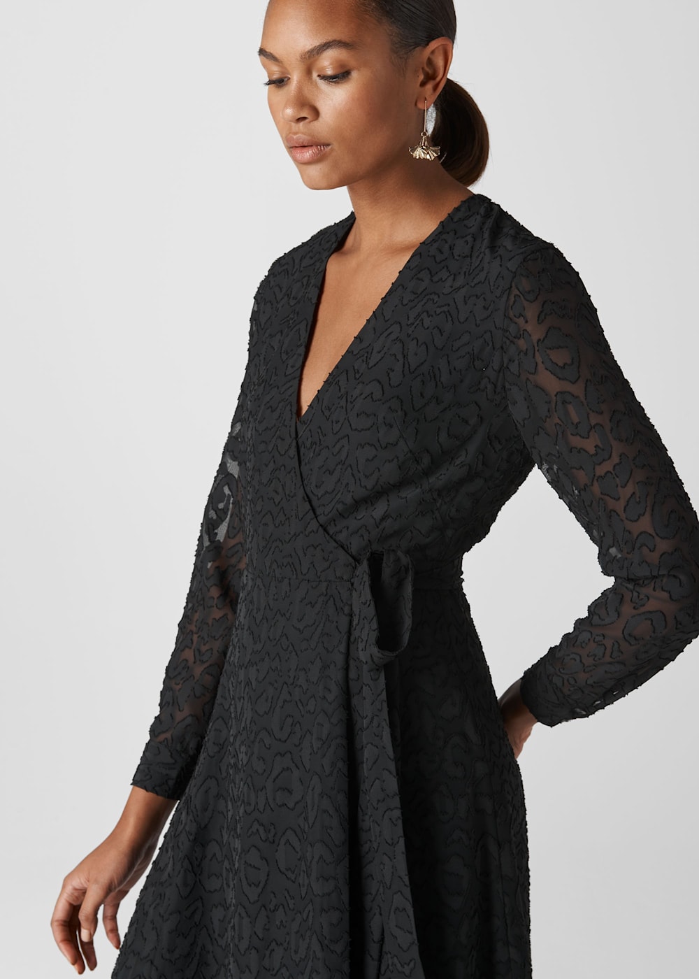 Black Animal Devore Wrap Dress WHISTLES Whistles UK