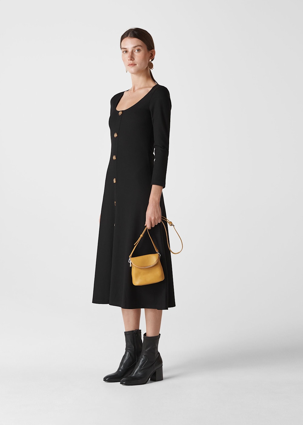 Black Button Detail Jersey Dress