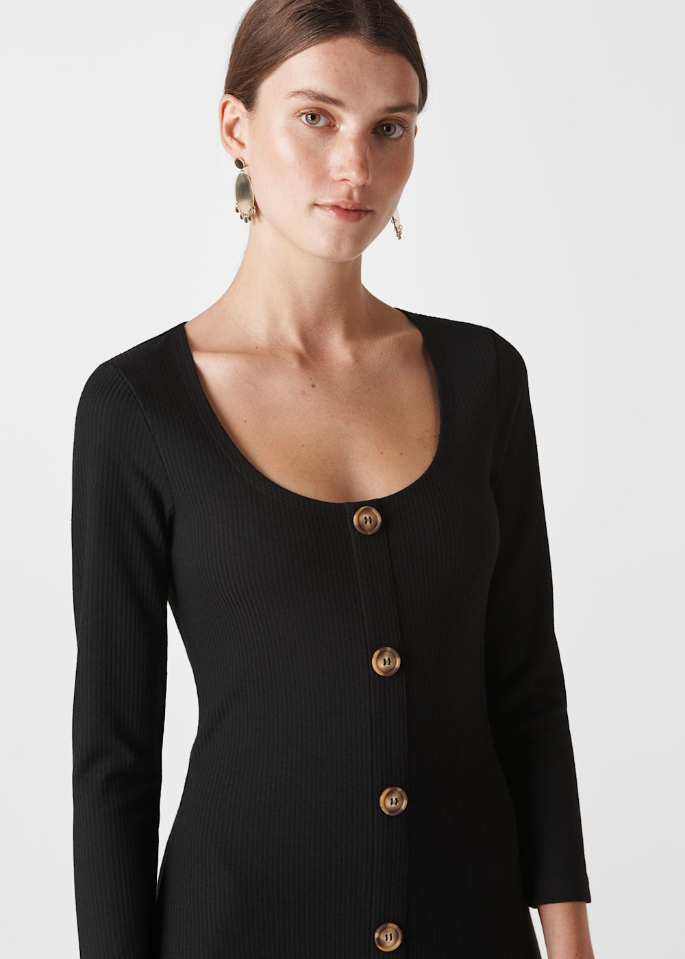 Black Button Detail Jersey Dress