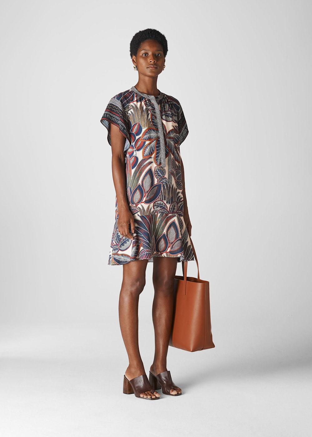 Palm Print Shirt Dress