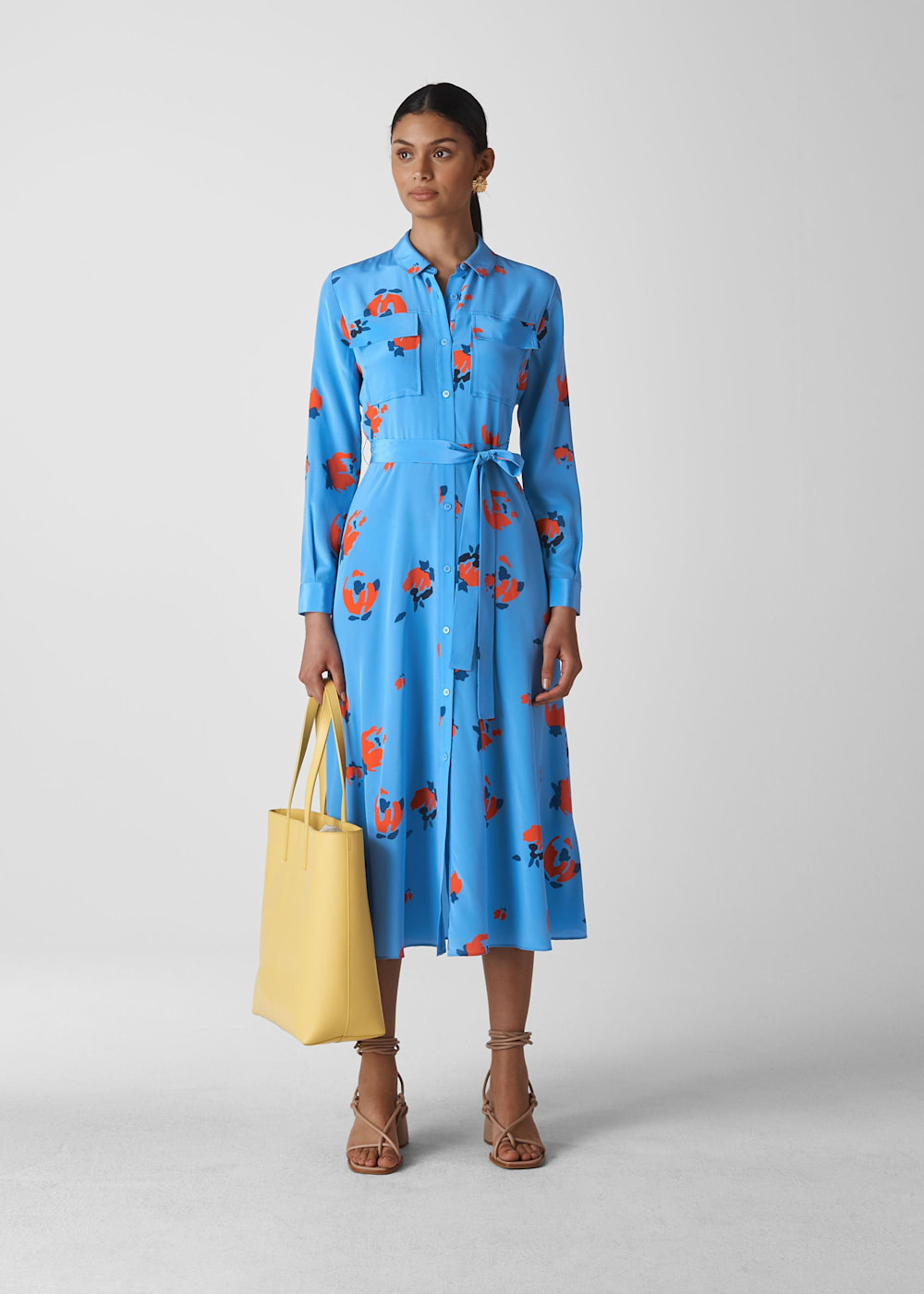 Blue Multi Elfrida Bud Print Silk Dress WHISTLES Whistles US