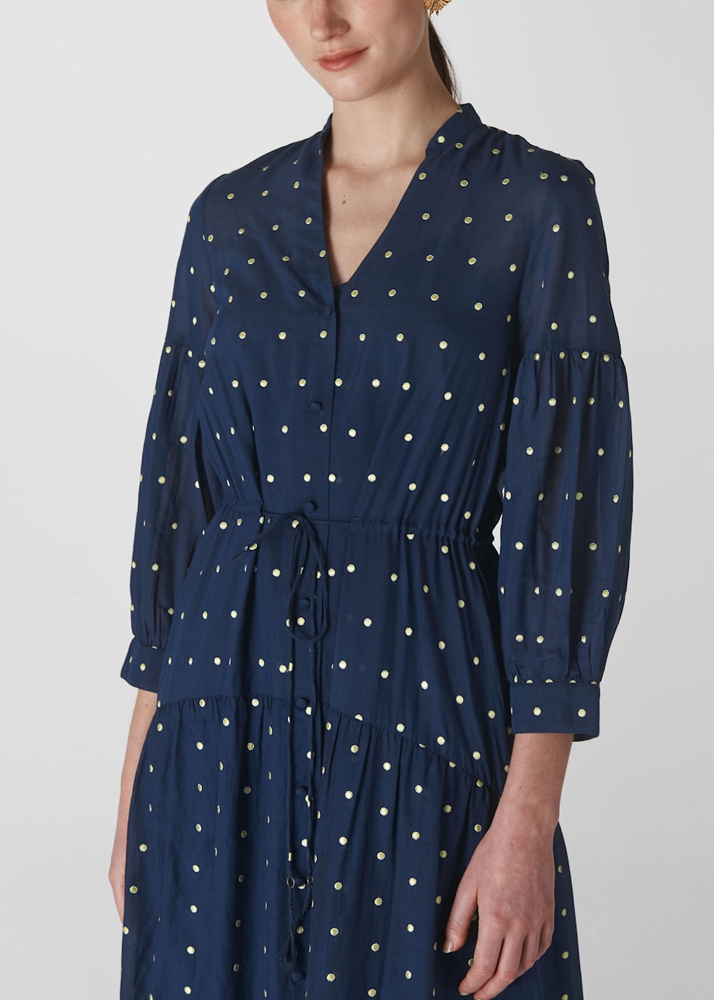 Navy Valeria Embroidered Dress