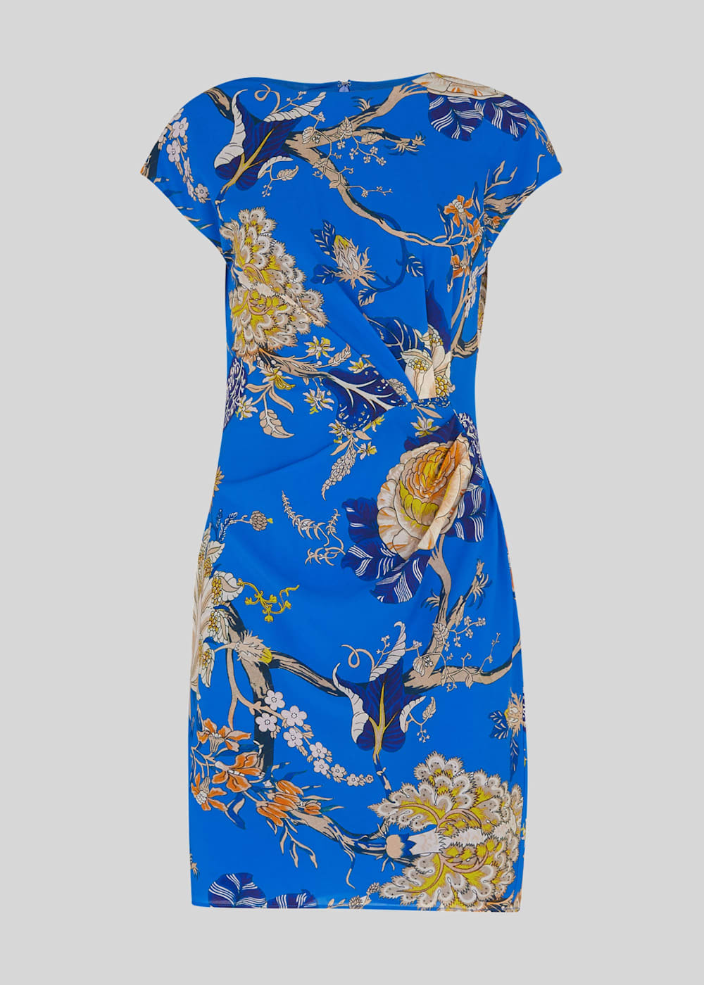 Blue Exotic Floral Silk Bodycon