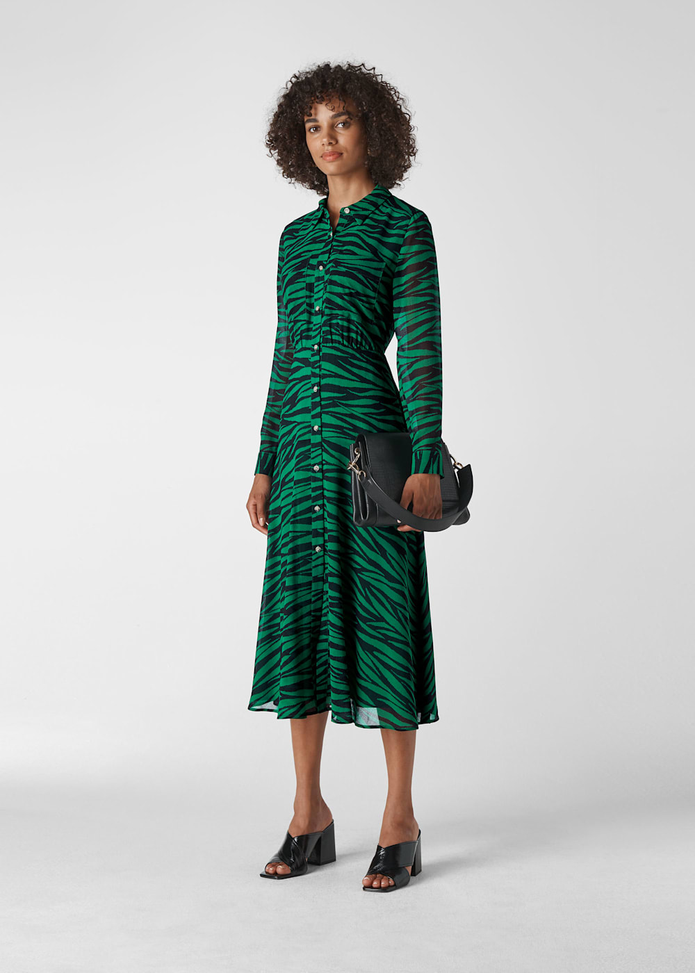 Green Multi Carys Tiger Print Shirt Dress WHISTLES Whistles US
