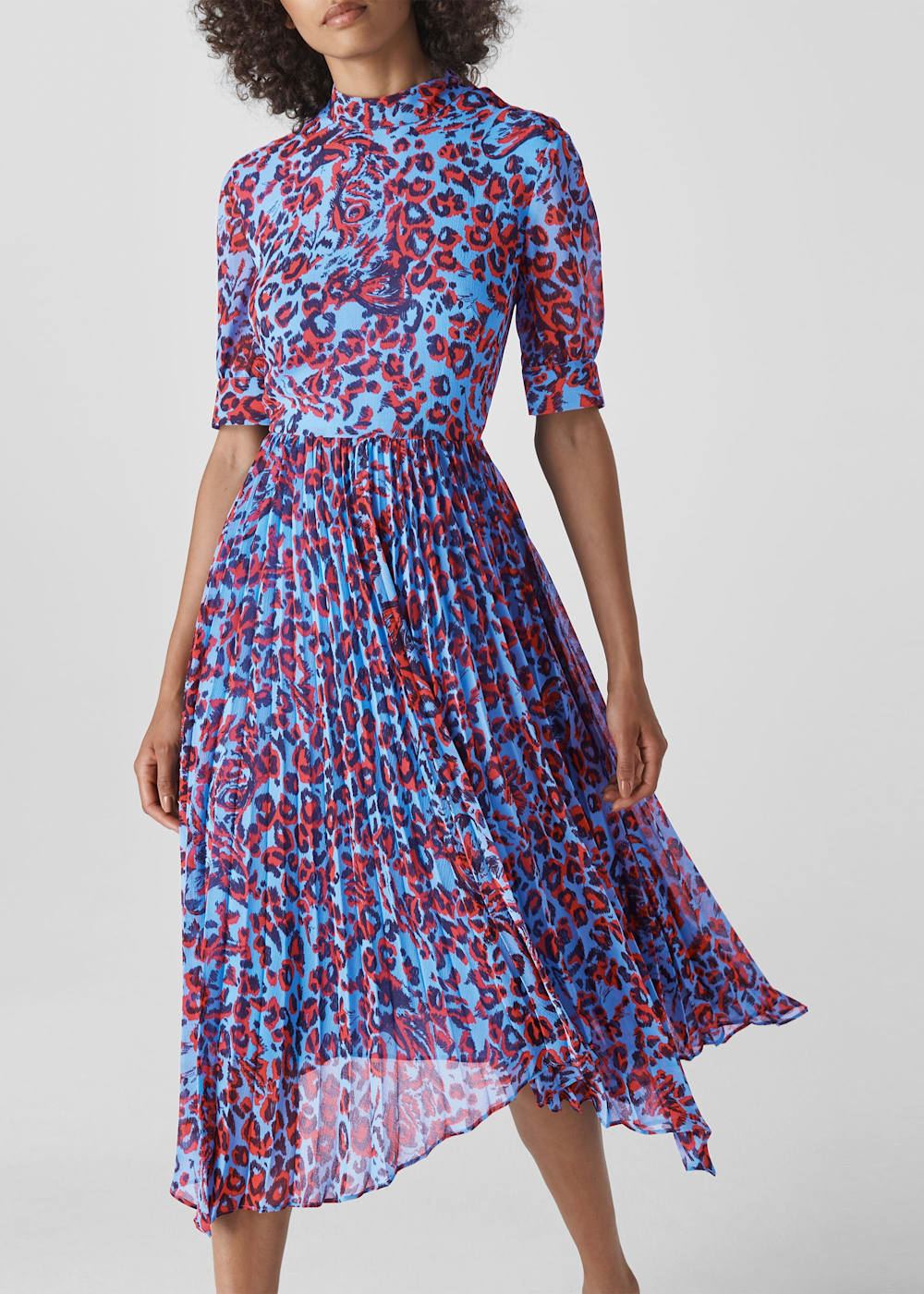 Blue Multi Jungle Cat Pleated Dress WHISTLES Whistles UK