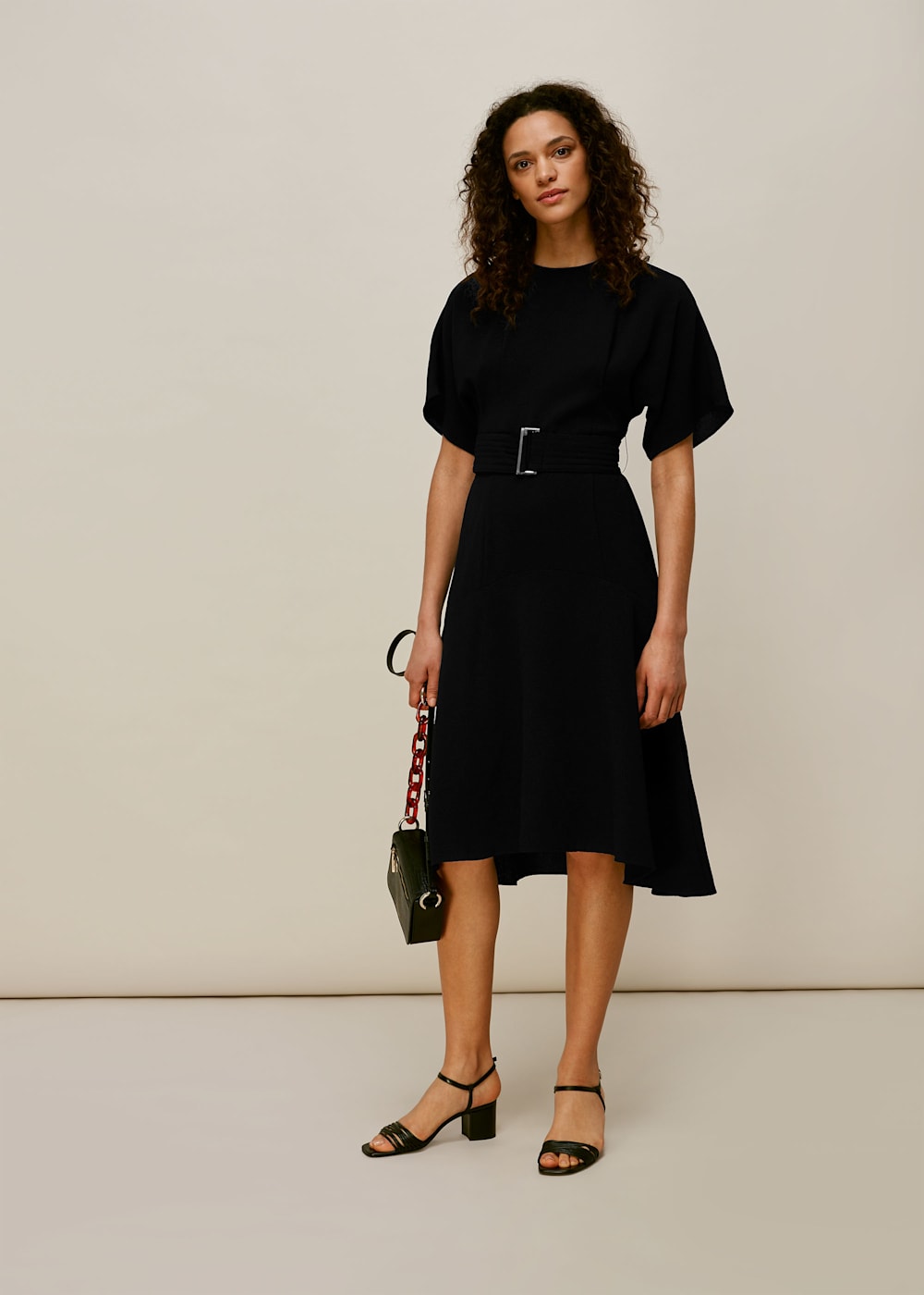Textured Belted Midi Dress