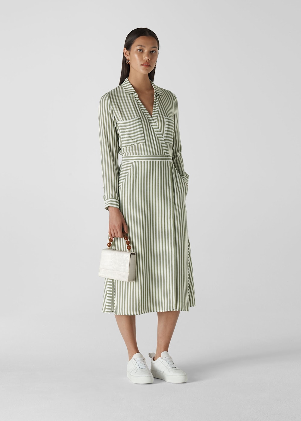 Multicolour Stripe Wrap Shirt Dress WHISTLES Whistles US