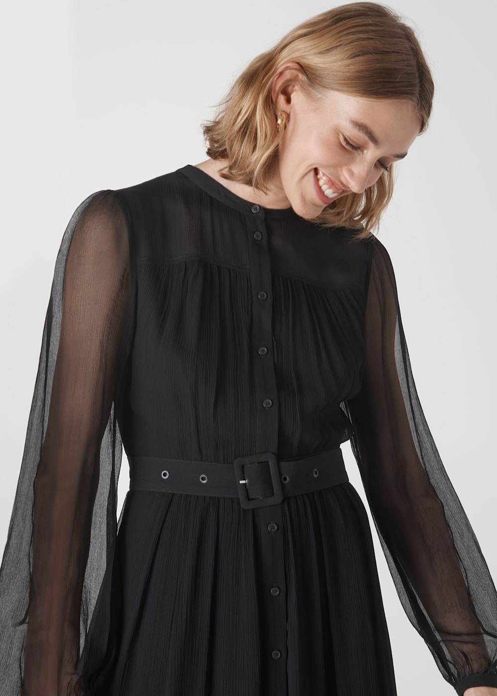 Black Bethany Belted Midi Dress WHISTLES Whistles UK