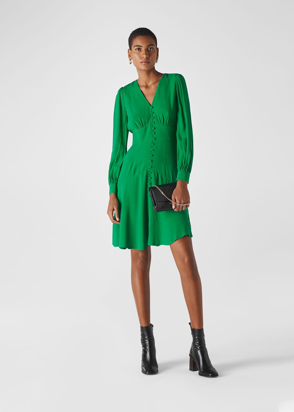 Green dress with buttons sale