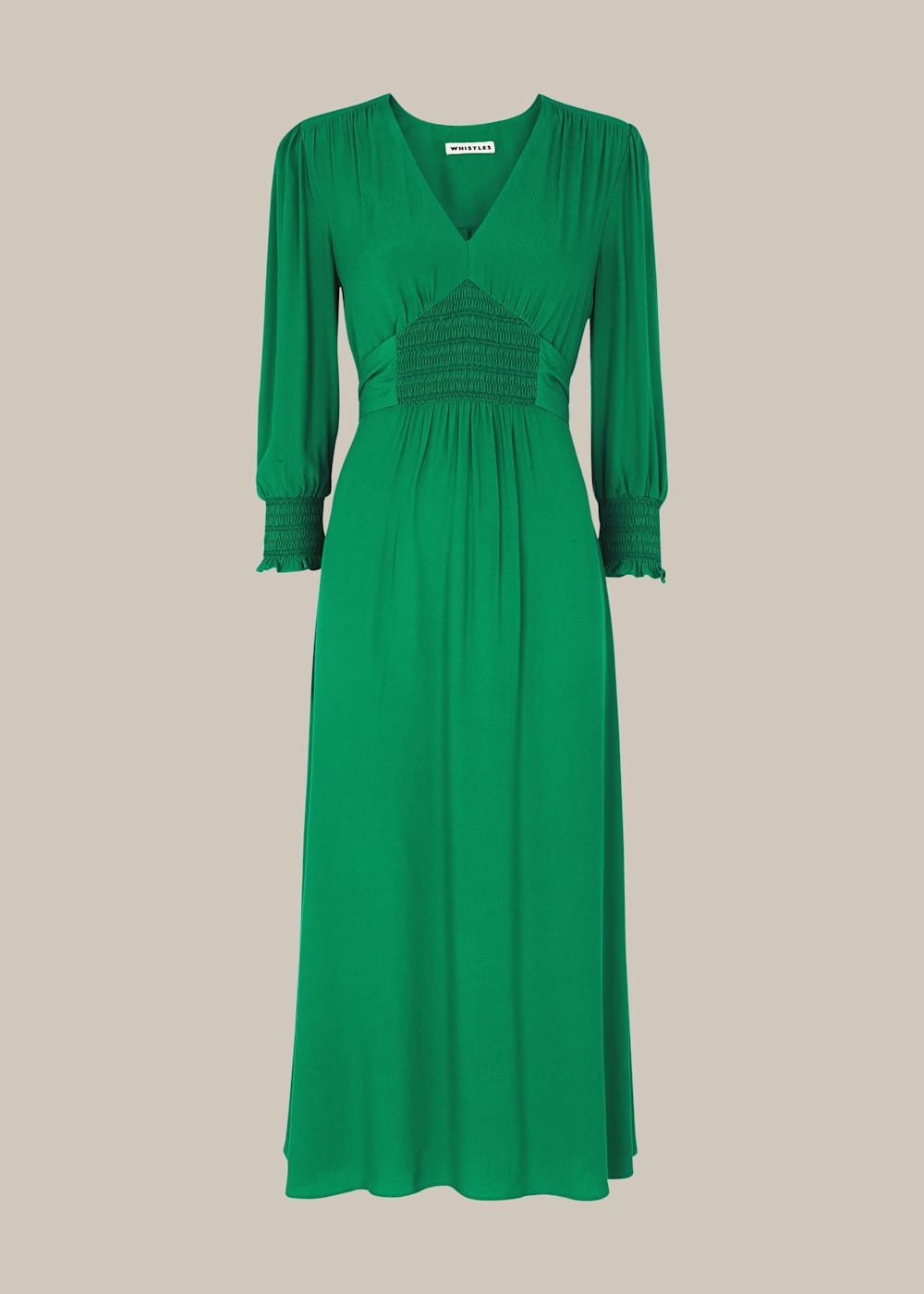 Green Zenna Shirred Waist Dress | WHISTLES | Whistles US |