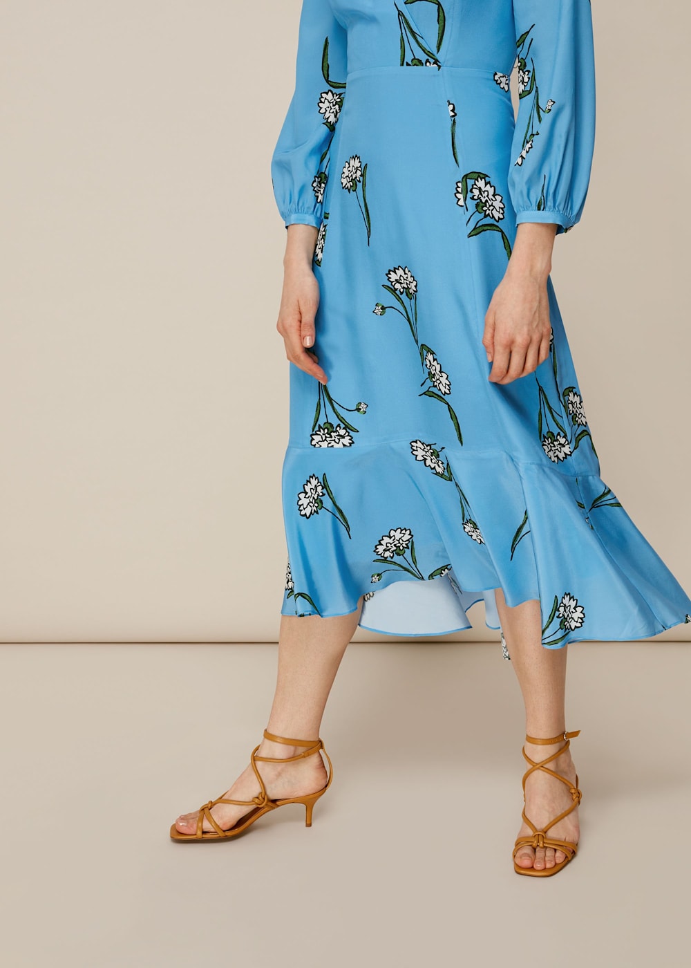 Blue Multi Sprig Flower Silk Dress WHISTLES Whistles UK