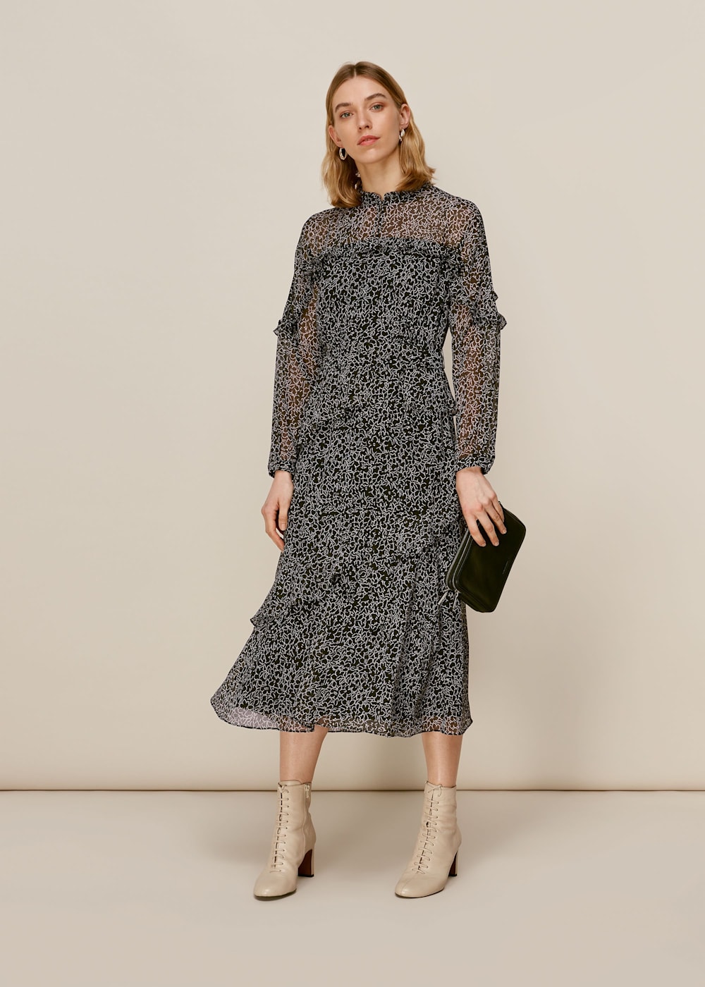 Black Multi Macy Sketched Floral Dress WHISTLES