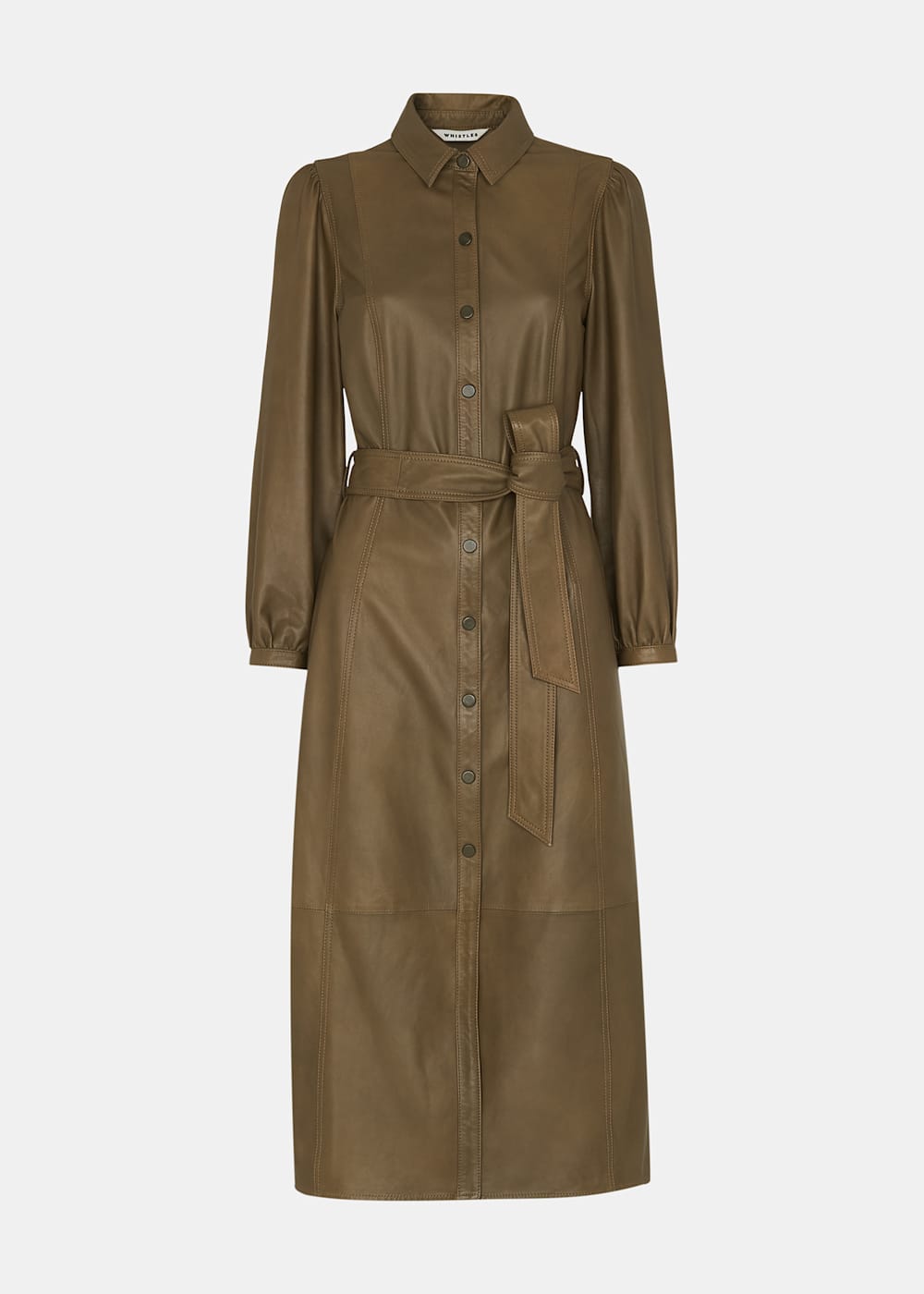 Khaki Phoebe Leather Shirt Dress WHISTLES Whistles UK