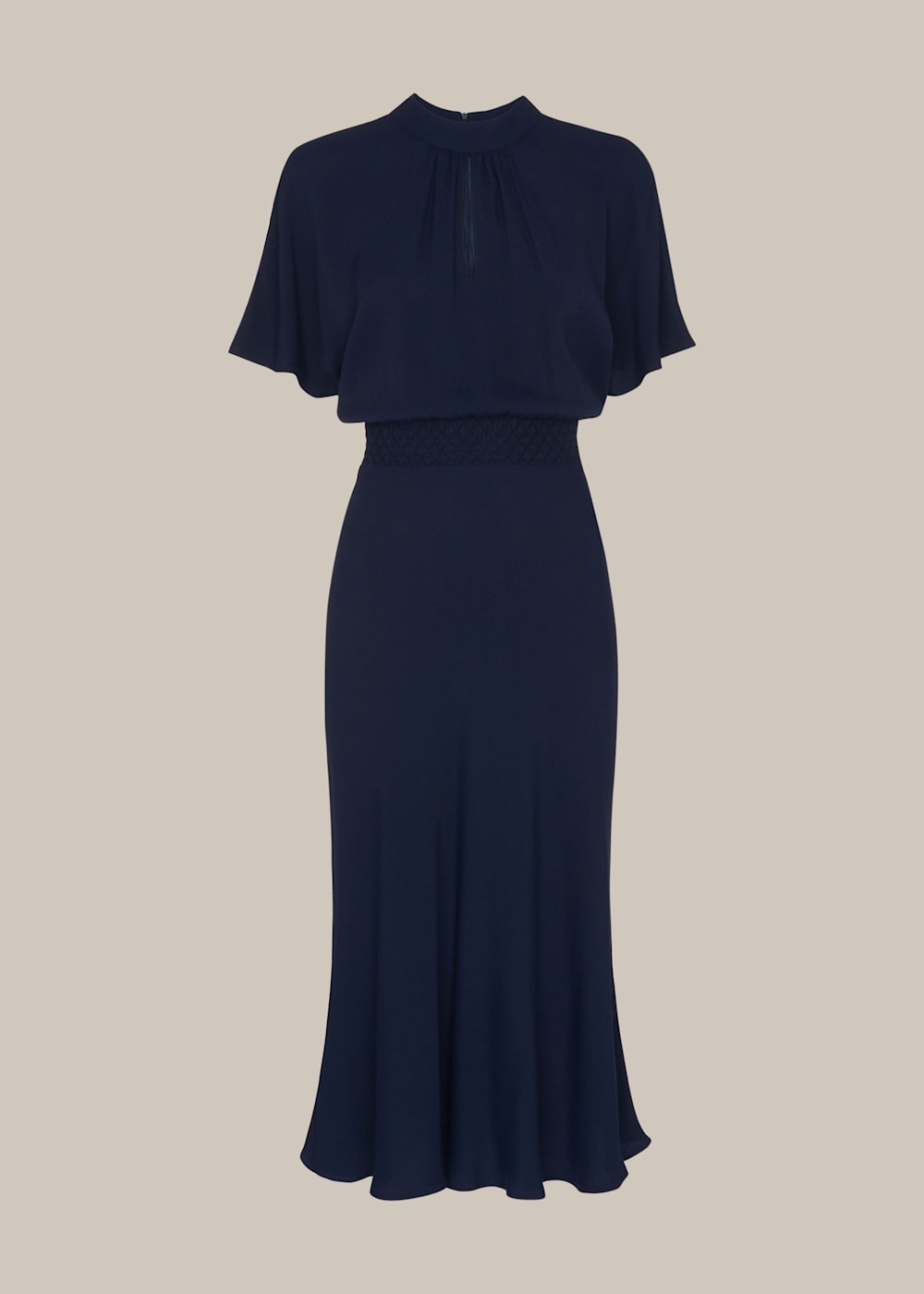 Navy Shirred Waist Midi Dress WHISTLES Whistles UK