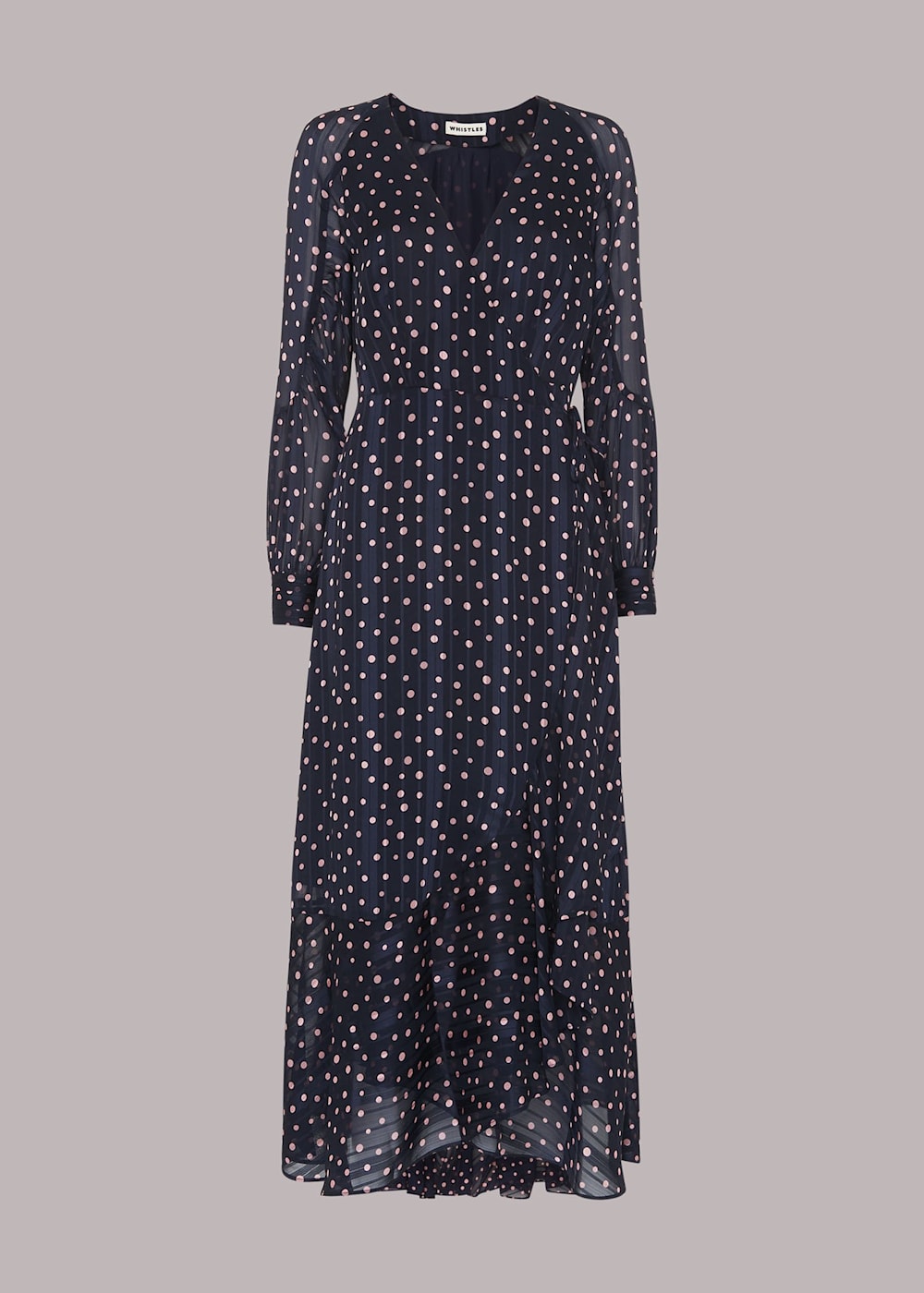 Blue Satin Stripe Spot Wrap Dress