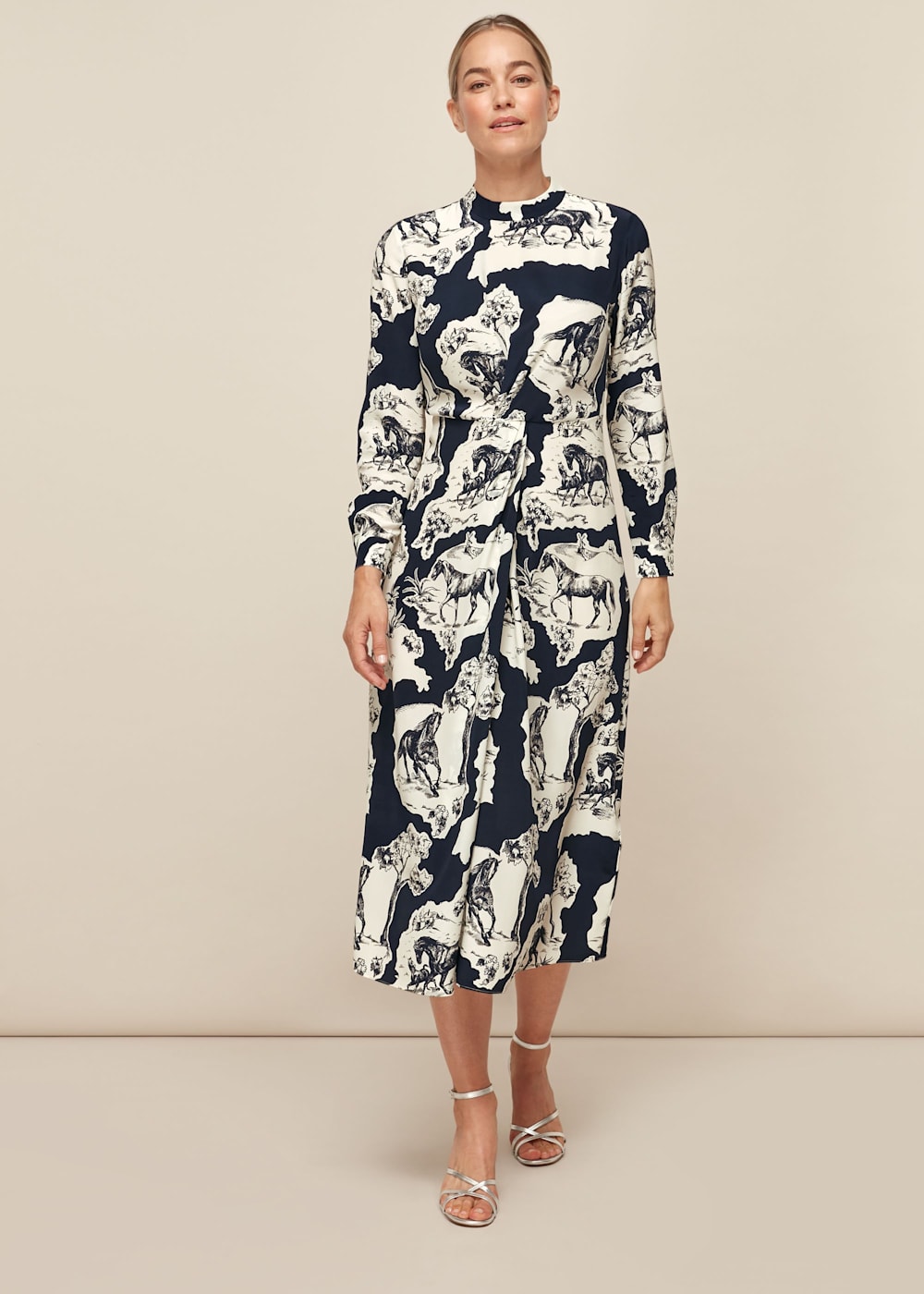 Blue Multi Twist Front Stallion Silk Dress WHISTLES Whistles US