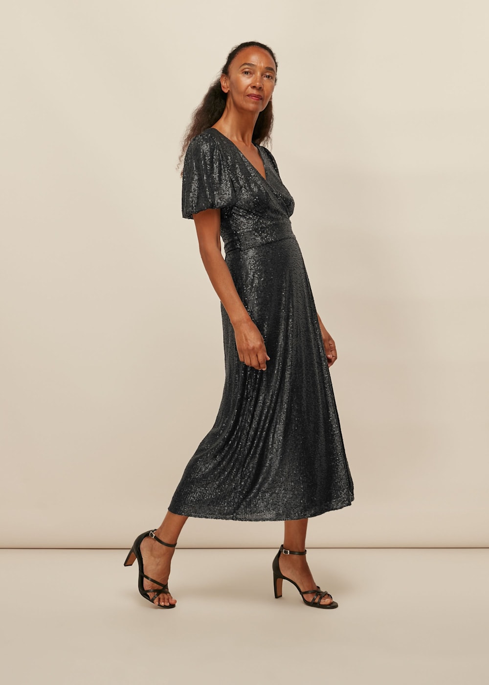 Black Sequin Wrap Dress WHISTLES Whistles UK