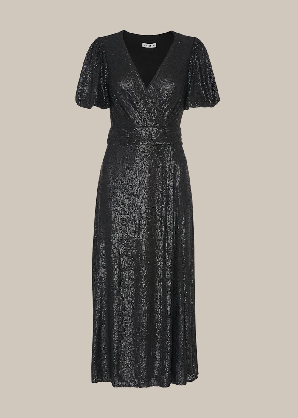 Black Sequin Wrap Dress WHISTLES Whistles UK