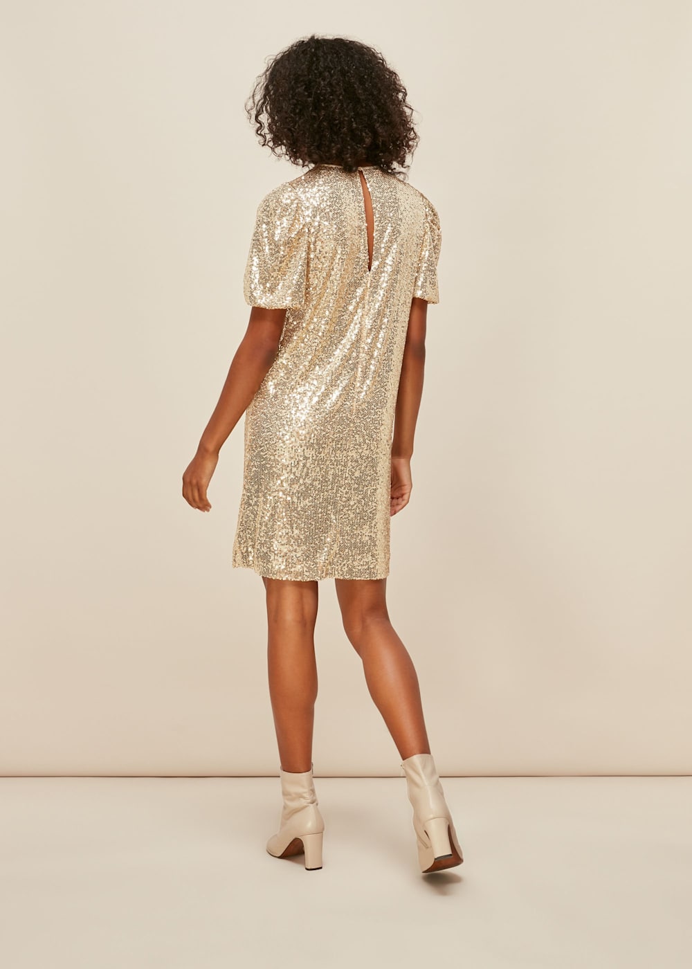 Champagne Sequin Shift Dress WHISTLES Whistles US