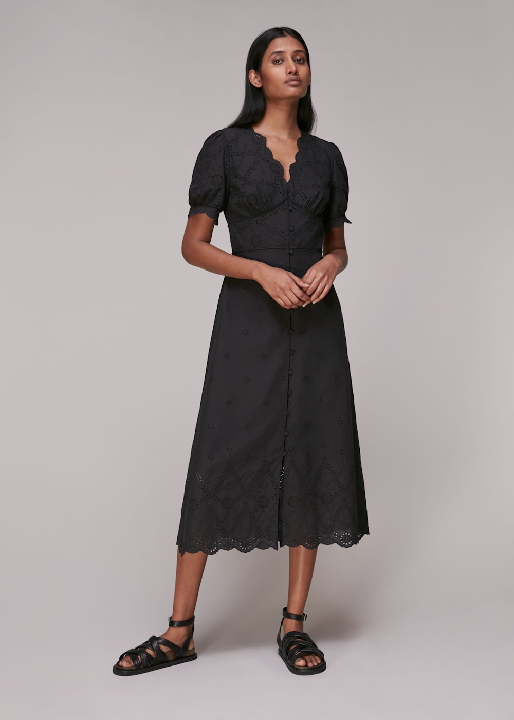 Black Carolyn Broderie Dress WHISTLES Whistles UK