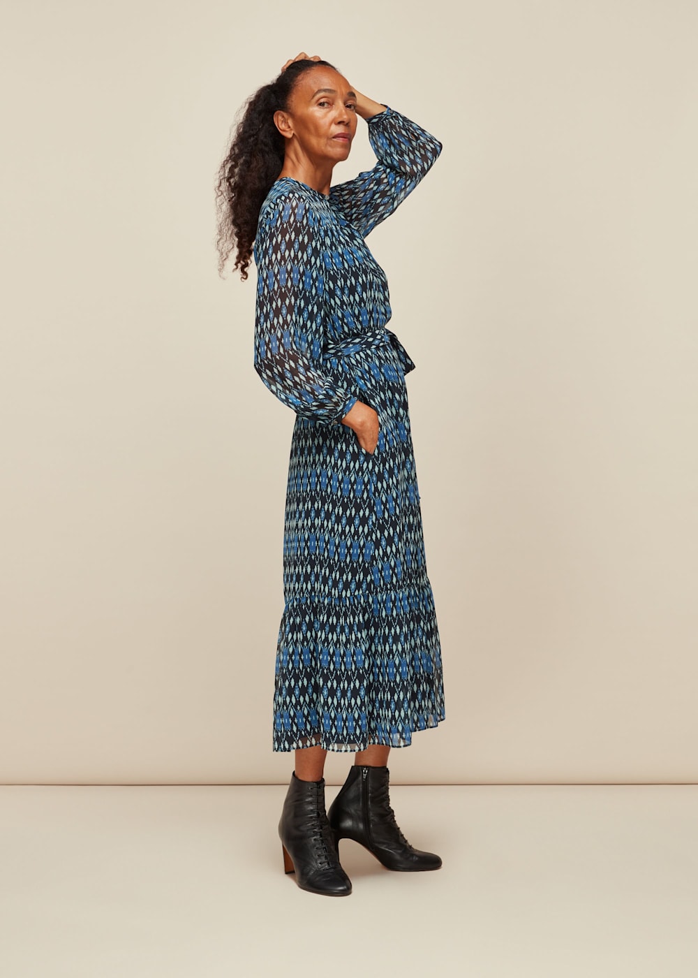 Blue Multi Ikat Diamond Trapeze Dress WHISTLES Whistles US