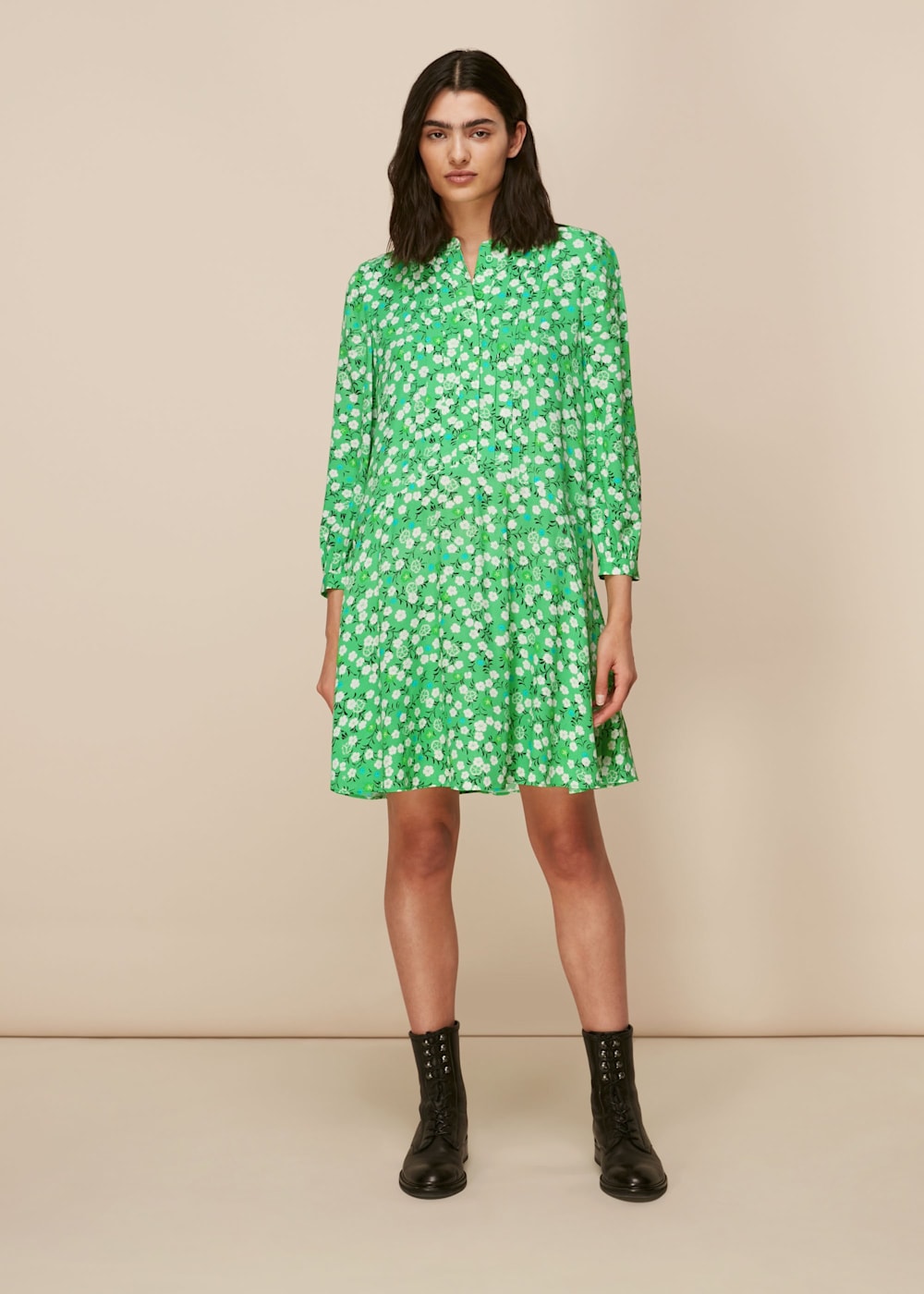 Green Multi Cherry Blossom Pintuck Dress WHISTLES Whistles UK