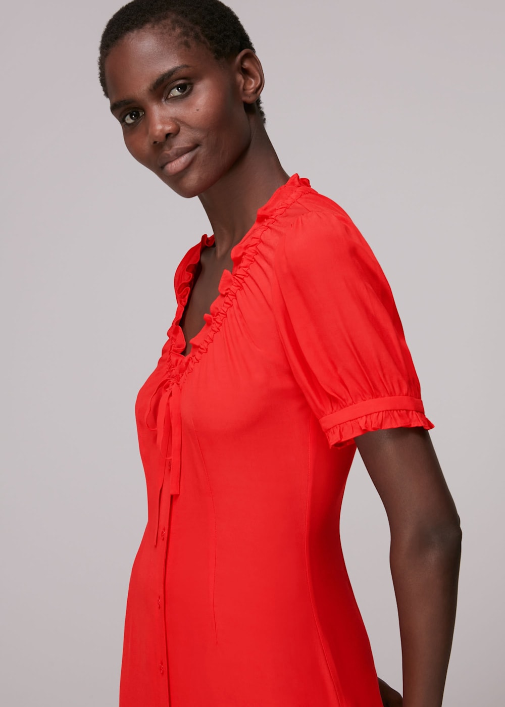 Red Ada Ruched Detail Midi Dress WHISTLES Whistles UK