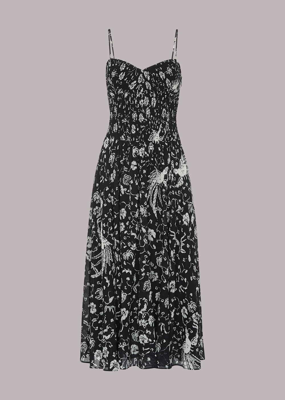 Black Multi Amelie Bird Print Midi Dress WHISTLES Whistles UK